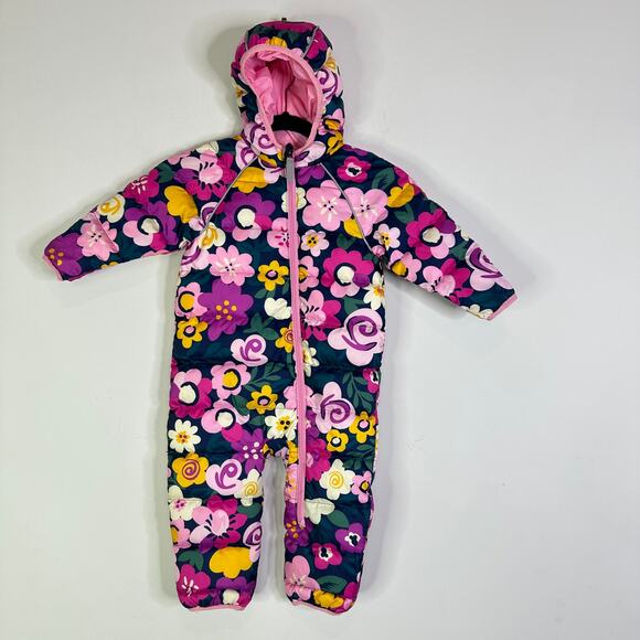 Hanna Andersson Insulated Full Zip Snowsuit Floral Multi Navy 18 - 24 Months